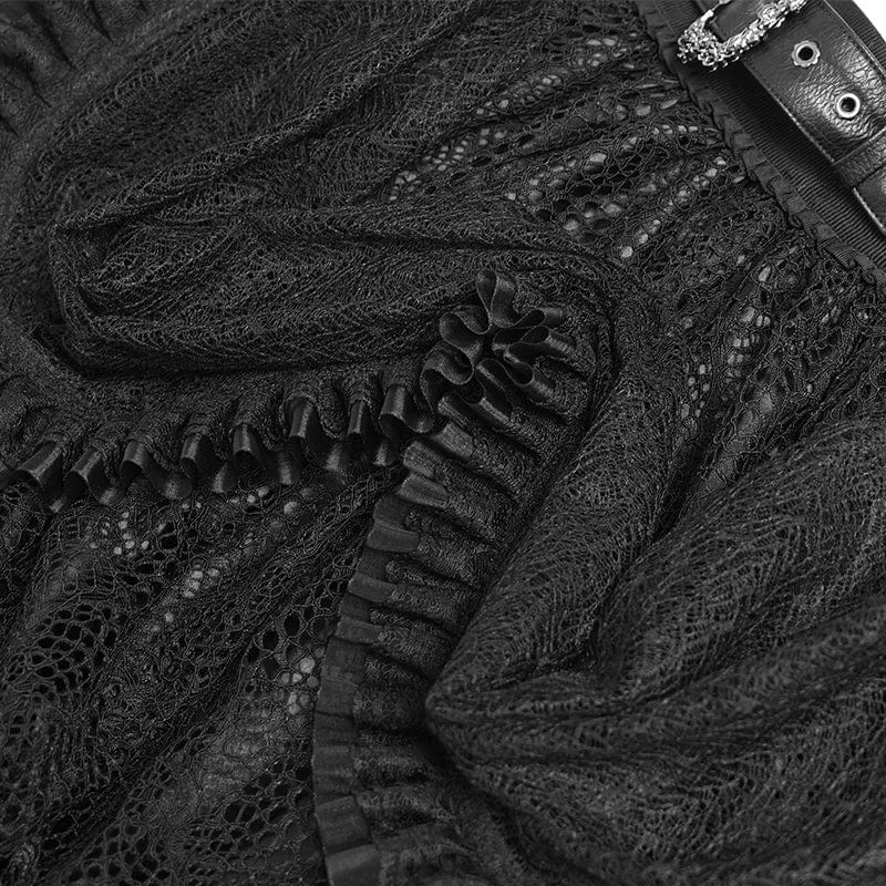 Gothic-Rock mit Schnallenriemen und mehrlagigem Saum für Damen, Schwarz
