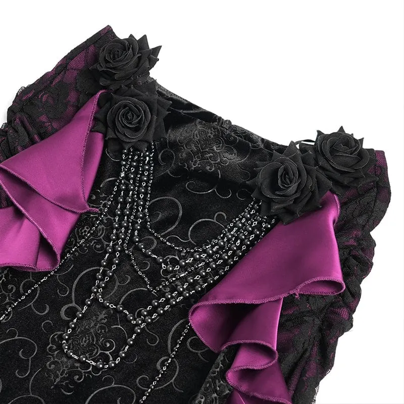 Gothic-Rock mit Blumenmuster und Rosenkette für Damen, Fischschwanz-Rock, Lila