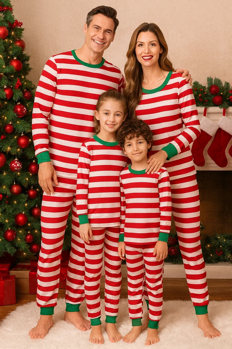 Familie Weihnachten Schlafanzüge Xmas Gestreifte Eltern