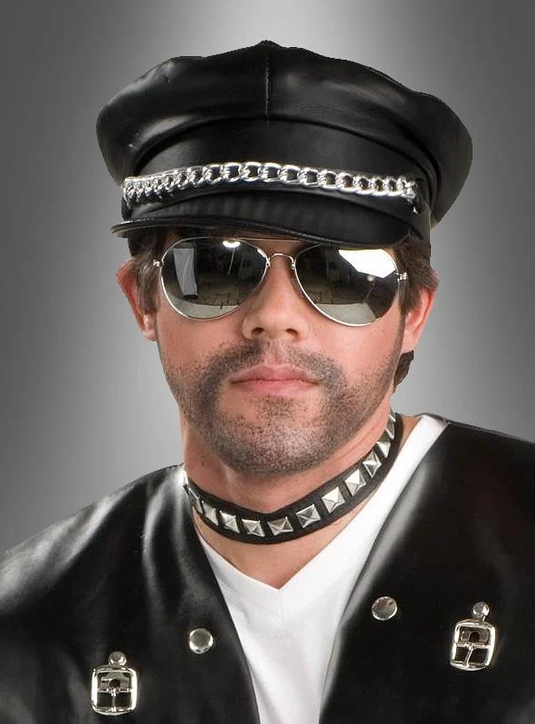 Rocker Mütze schwarz im Lederlook