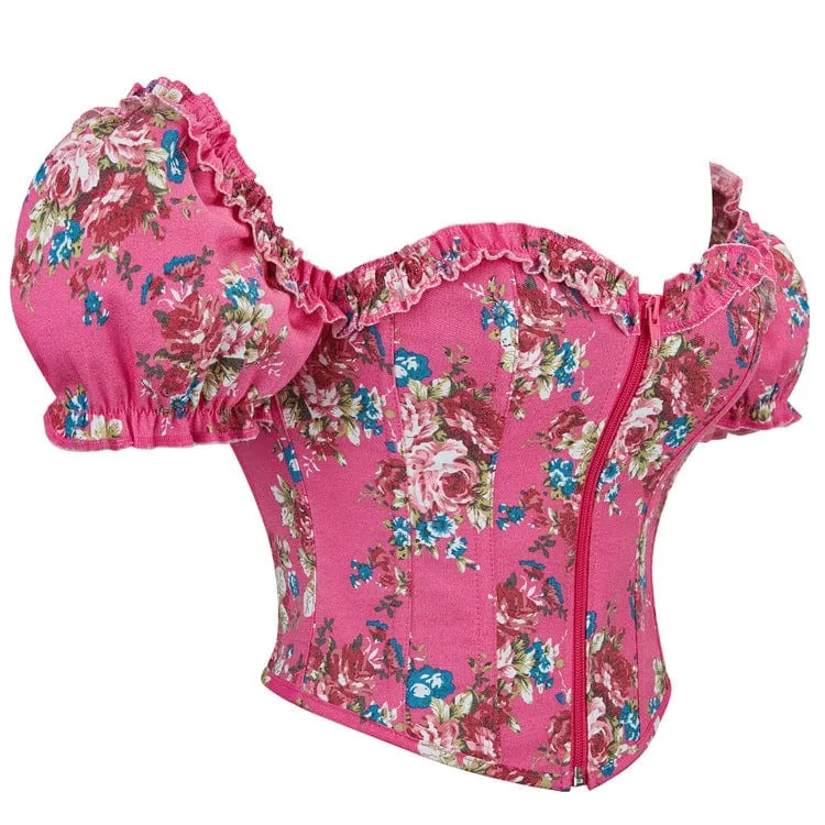 Gothic-Überbrustkorsett mit Puffärmeln und Blumenmuster für Damen