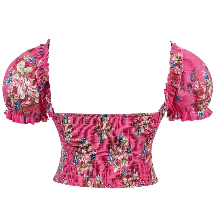Gothic-Überbrustkorsett mit Puffärmeln und Blumenmuster für Damen