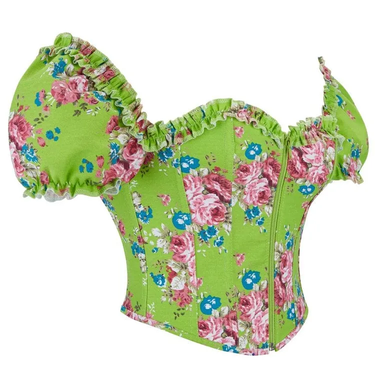 Gothic-Überbrustkorsett mit Puffärmeln und Blumenmuster für Damen