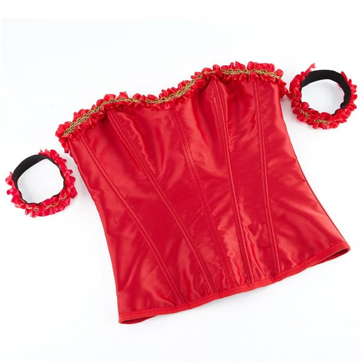 Gothic-Überbrustkorsett mit Rüschensaum und Armbinde für Damen