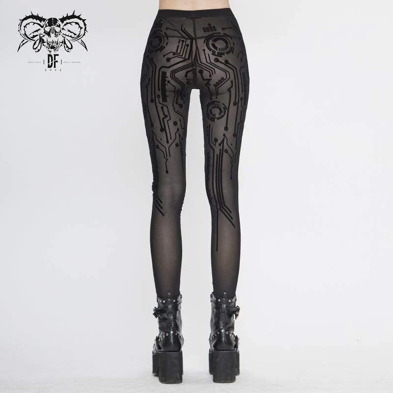 Damen Gothic Black Sexy Net Lace Leggings