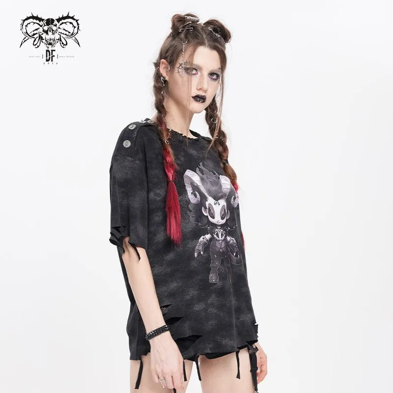 Zerrissenes T-Shirt mit Punk-Lilimar-Print für Damen
