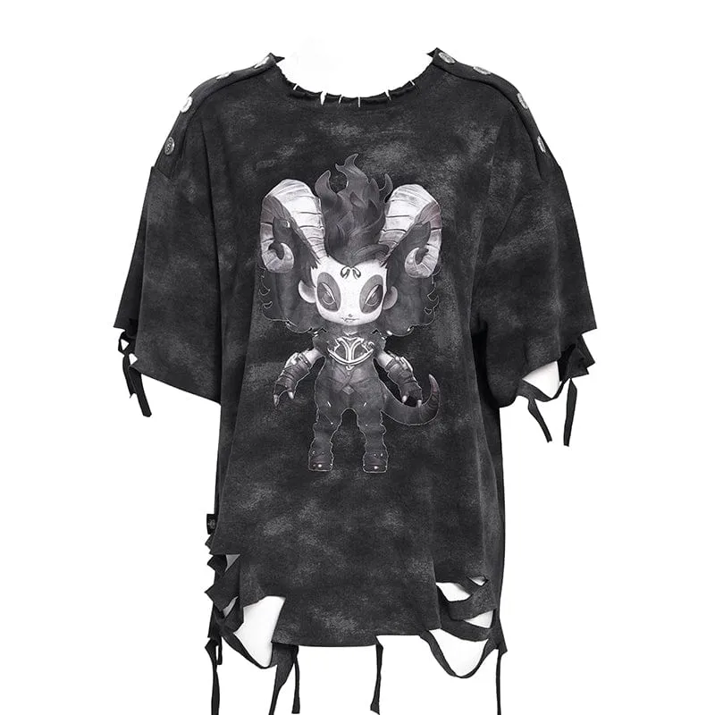 Zerrissenes T-Shirt mit Punk-Lilimar-Print für Damen