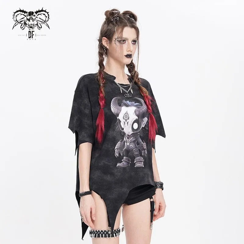 Damen T-Shirt mit Punk Hitt-Print und unregelmäßigem Muster
