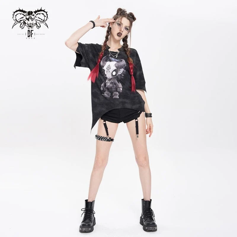 Damen T-Shirt mit Punk Hitt-Print und unregelmäßigem Muster