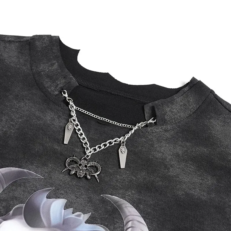 Damen T-Shirt mit Punk Hitt-Print und unregelmäßigem Muster