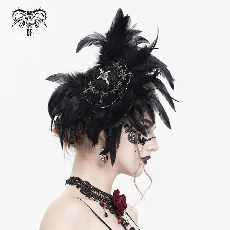 Damen Gothic Kreuz Floral Häkeln Feder Haarspange Brosche Abzeichenhalter