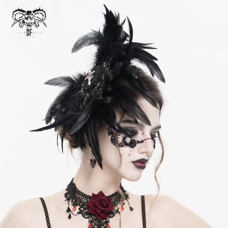 Damen Gothic Kreuz Floral Häkeln Feder Haarspange Brosche Abzeichenhalter