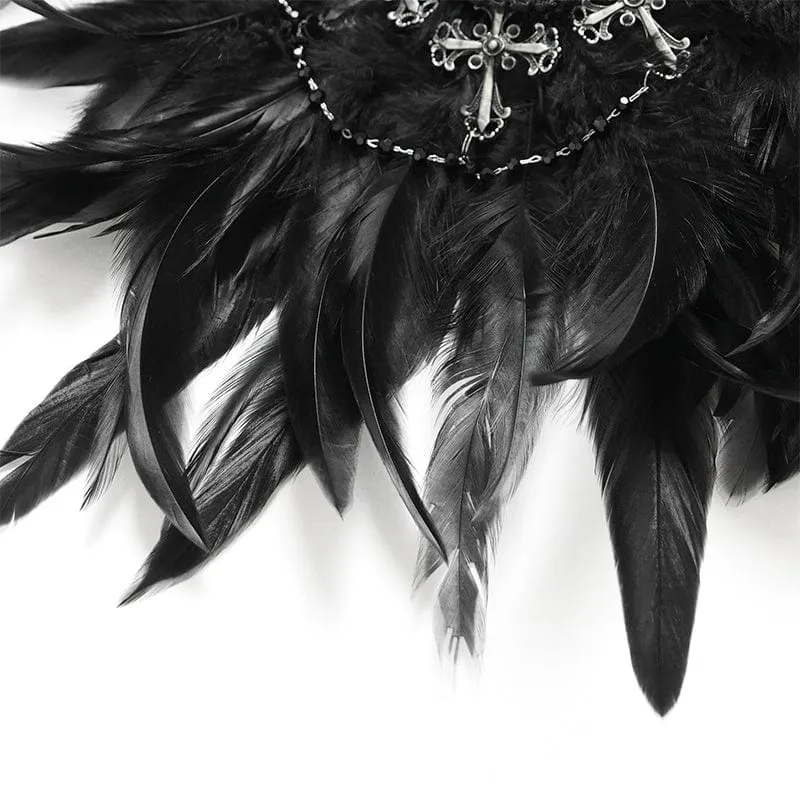 Damen Gothic Kreuz Floral Häkeln Feder Haarspange Brosche Abzeichenhalter