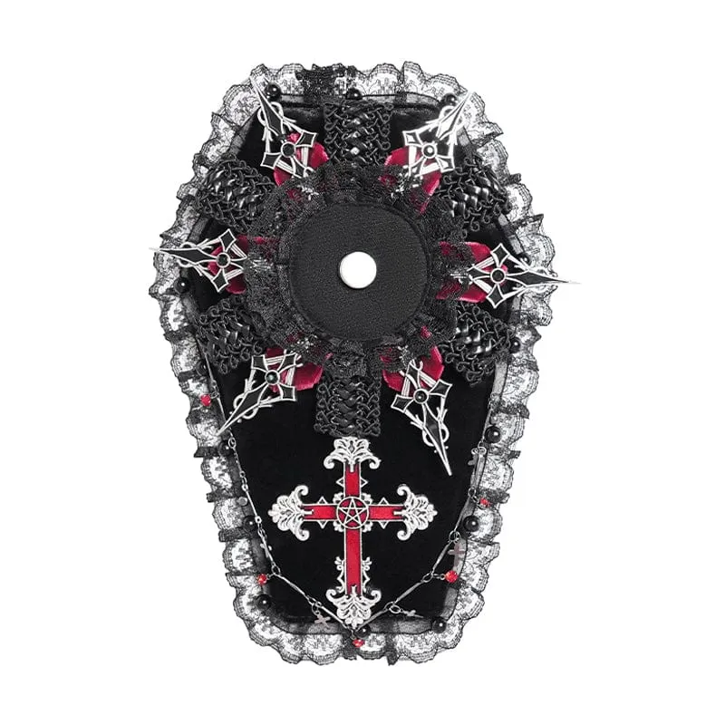 Damen Gothic Kreuz Spitze Rand Sarg-förmigen Brosche Abzeichen Holde