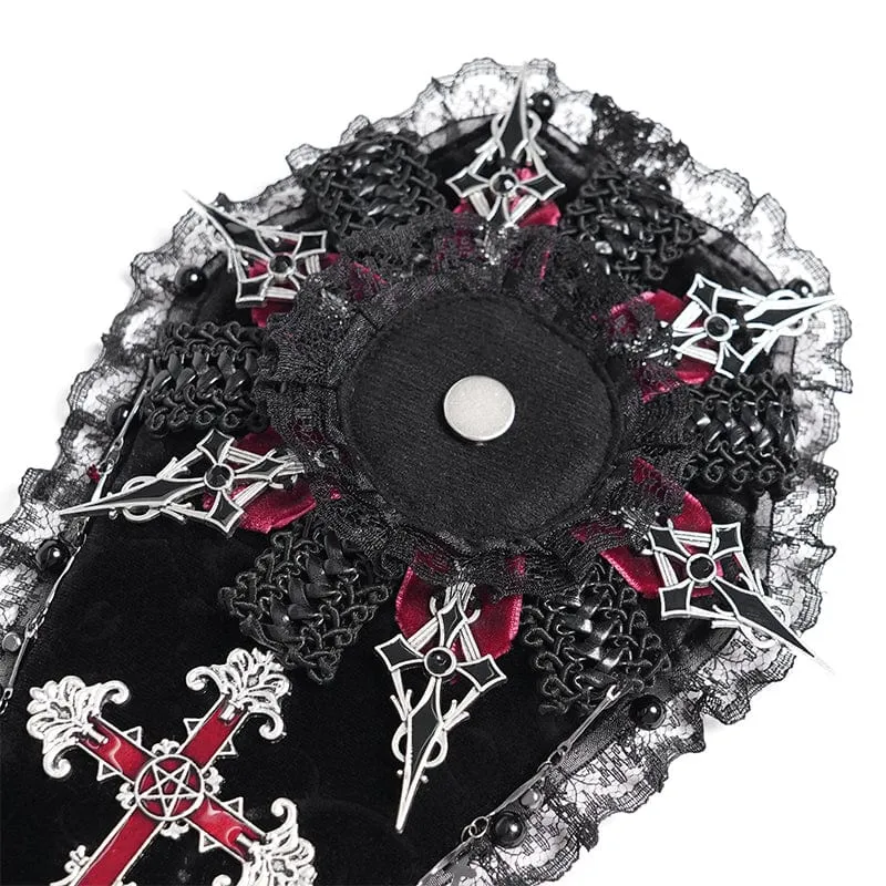 Damen Gothic Kreuz Spitze Rand Sarg-förmigen Brosche Abzeichen Holde