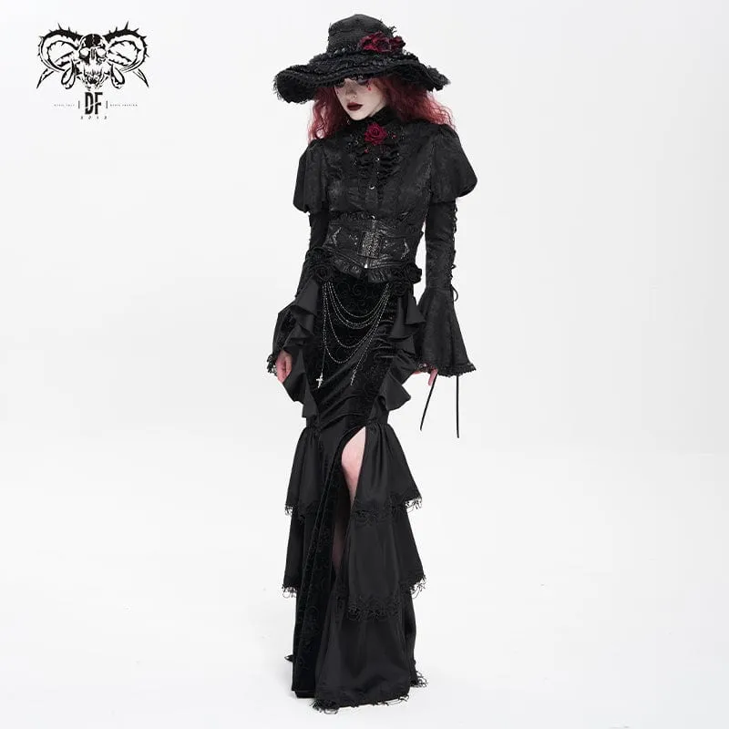 Gothic-Rock mit Blumenmuster und Rosenkette für Damen, Fischschwanz-Rock, Schwarz