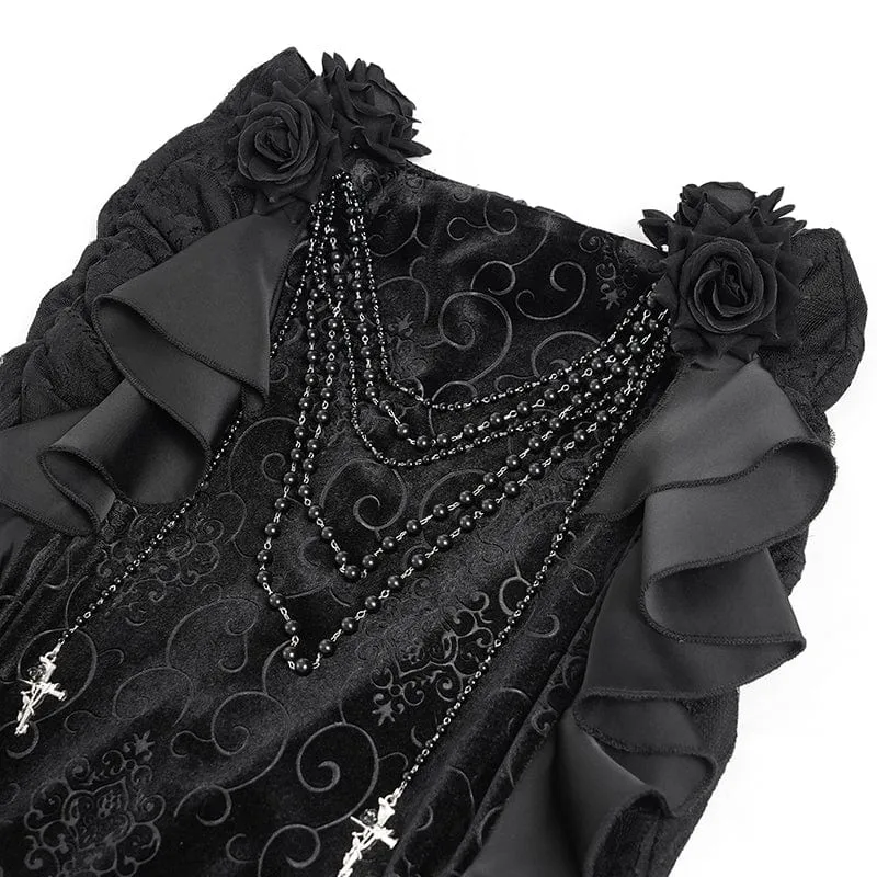 Gothic-Rock mit Blumenmuster und Rosenkette für Damen, Fischschwanz-Rock, Schwarz