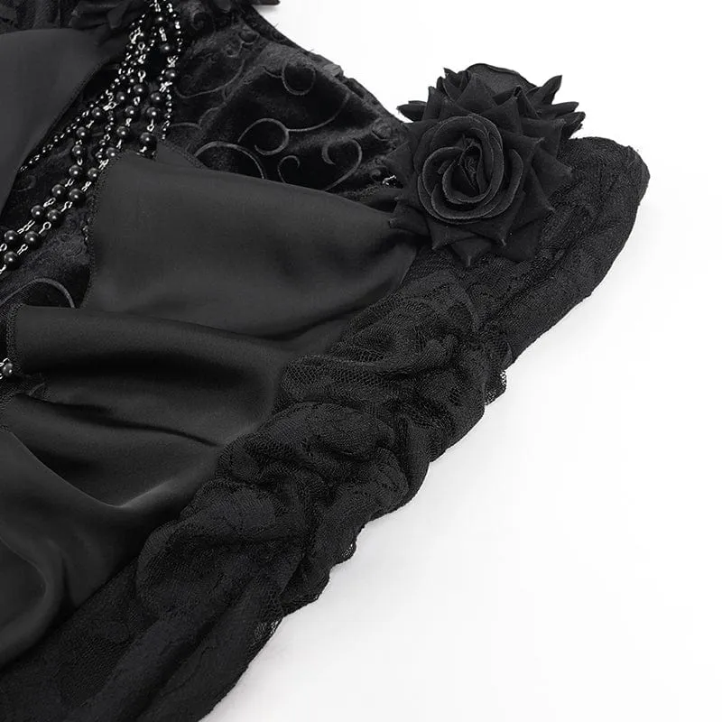 Gothic-Rock mit Blumenmuster und Rosenkette für Damen, Fischschwanz-Rock, Schwarz