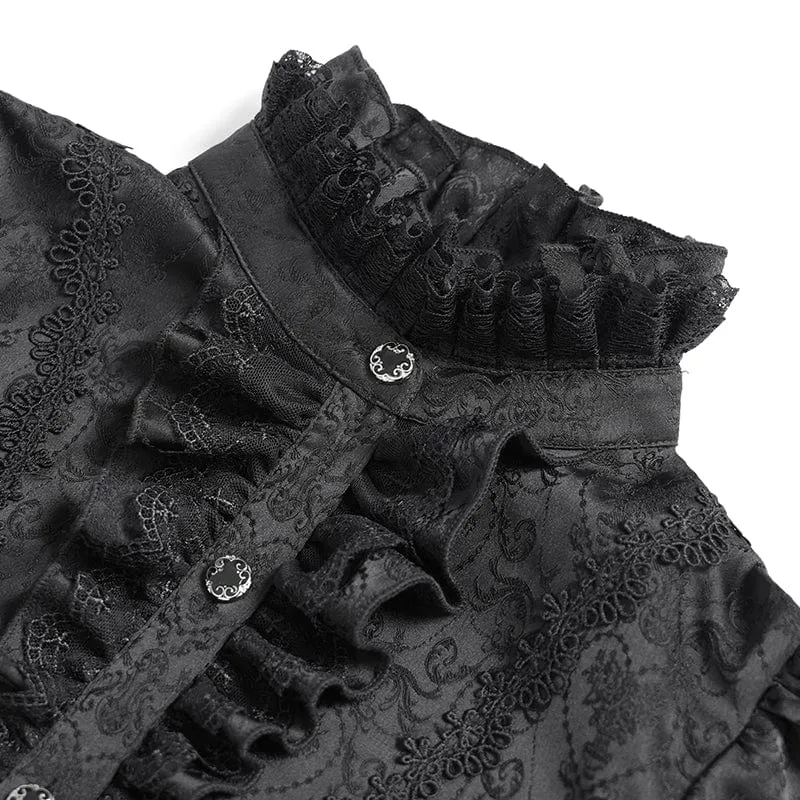 Gothic Floral Jacquard-Schnürhemd mit Puffärmeln für Damen Schwarz