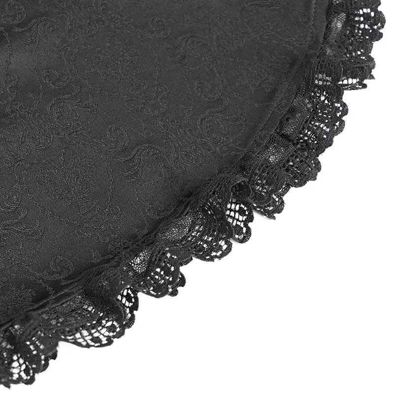 Gothic Floral Jacquard-Schnürhemd mit Puffärmeln für Damen Schwarz