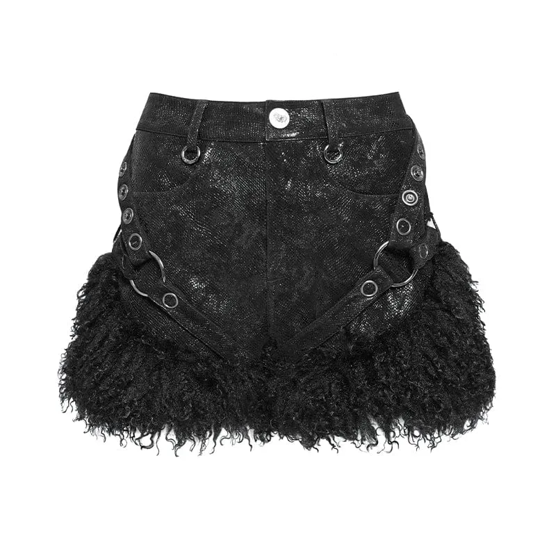 Damen-Shorts mit Punk-Schnallenriemen und Plüsch-Splice