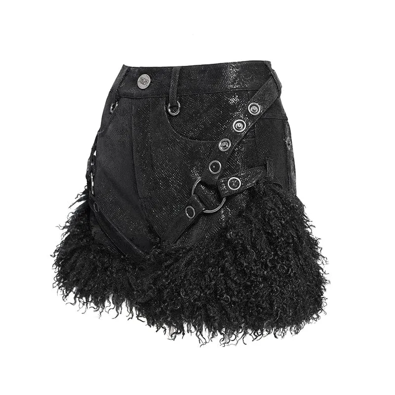 Damen-Shorts mit Punk-Schnallenriemen und Plüsch-Splice