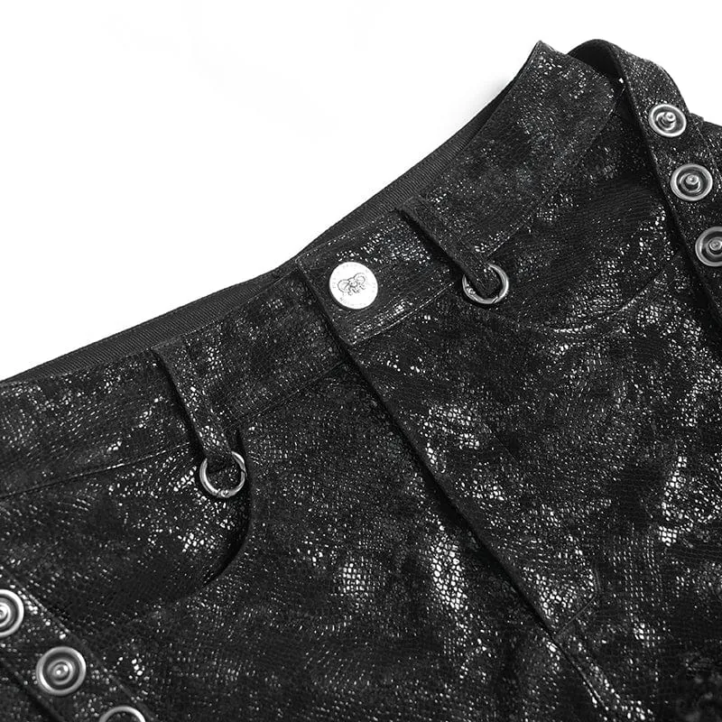 Damen-Shorts mit Punk-Schnallenriemen und Plüsch-Splice