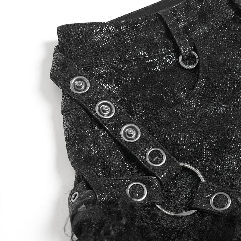 Damen-Shorts mit Punk-Schnallenriemen und Plüsch-Splice