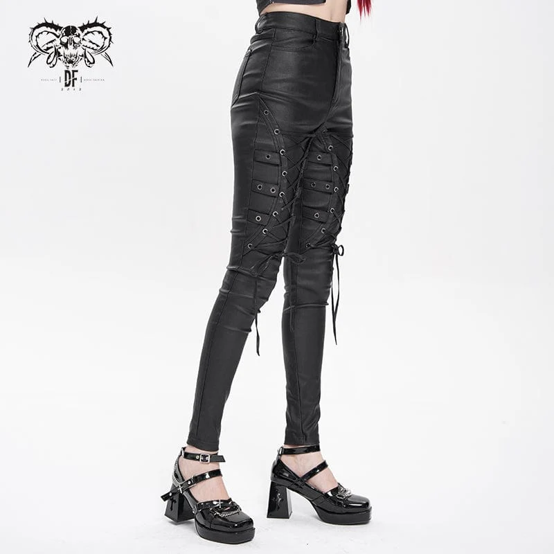 Punk-Schnürhose mit Ösenriemen für Damen