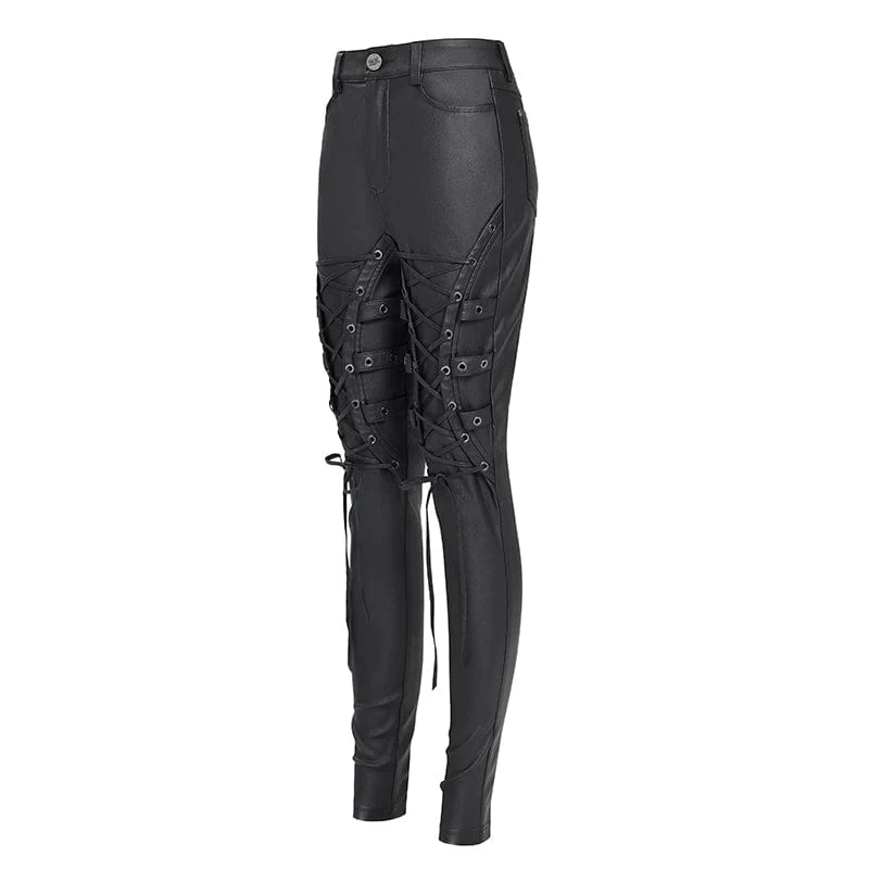 Punk-Schnürhose mit Ösenriemen für Damen