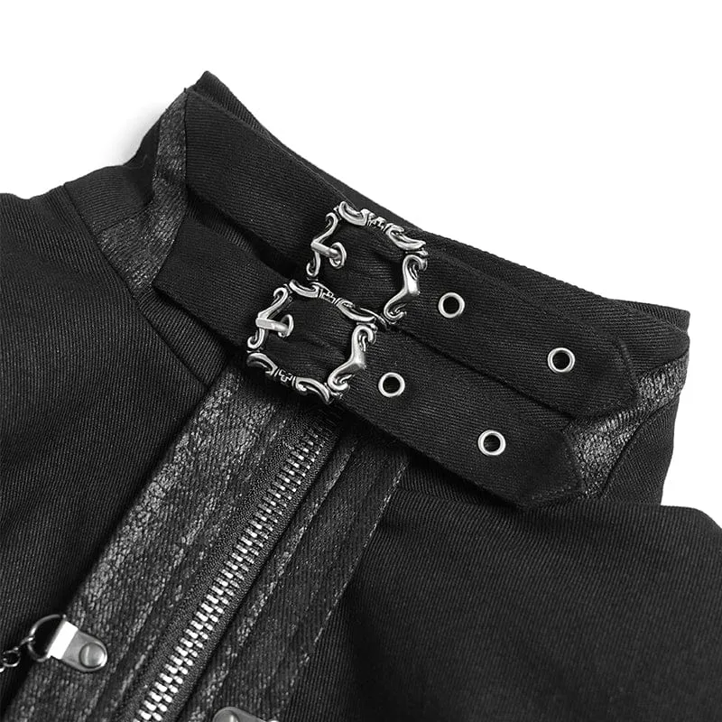 Punk-Jacke mit Kettenverschluss und Stehkragen für Damen