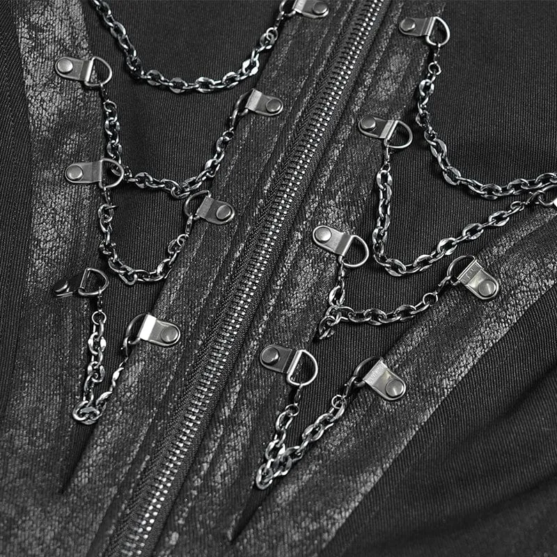 Punk-Jacke mit Kettenverschluss und Stehkragen für Damen