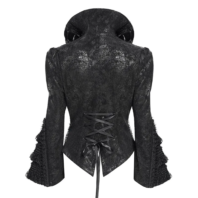 Gothic-Jacke für Damen mit Schnürung, Umlegekragen und ausgestellten Ärmeln