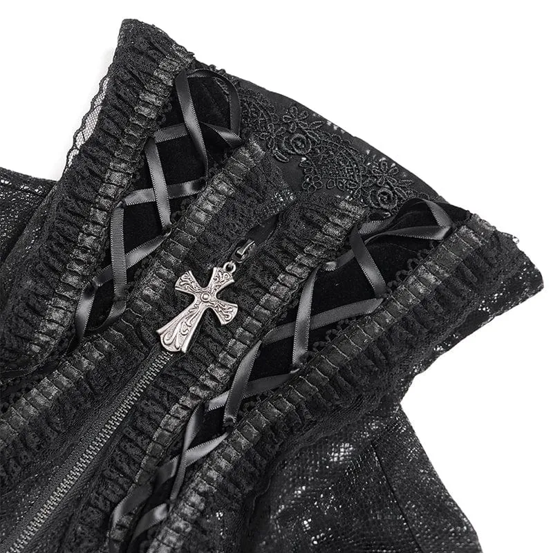 Gothic-Jacke für Damen mit Schnürung, Umlegekragen und ausgestellten Ärmeln