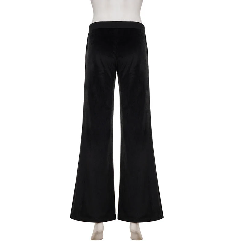 Drawstring velvet glitter star pattern wide leg pant