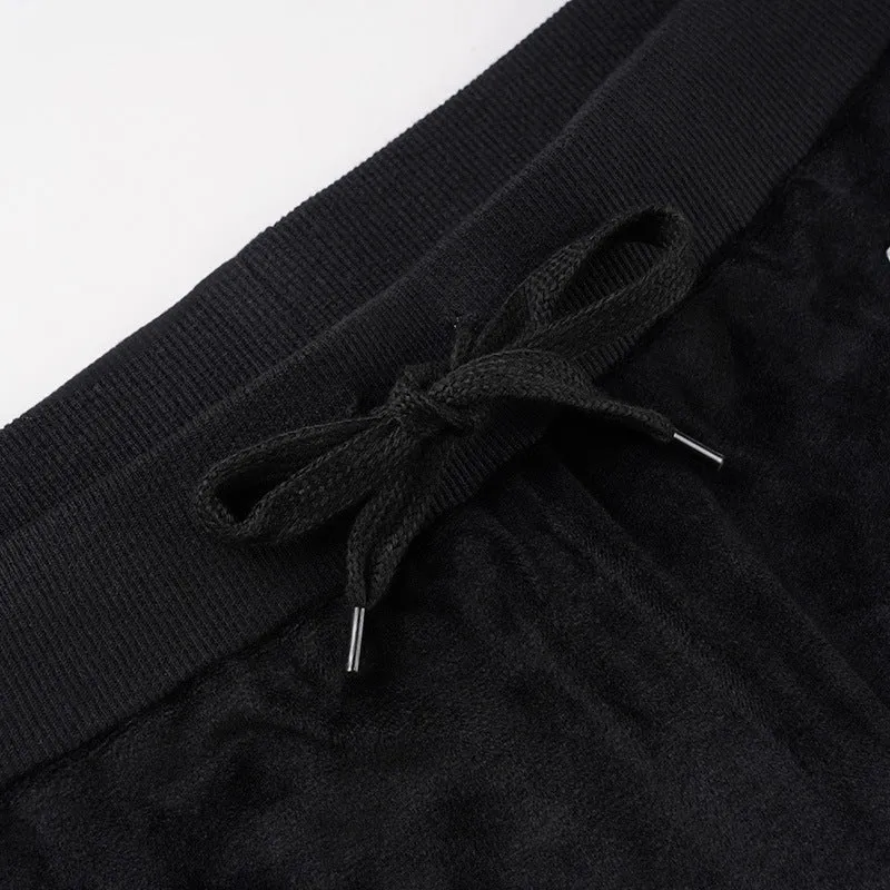 Drawstring velvet glitter star pattern wide leg pant