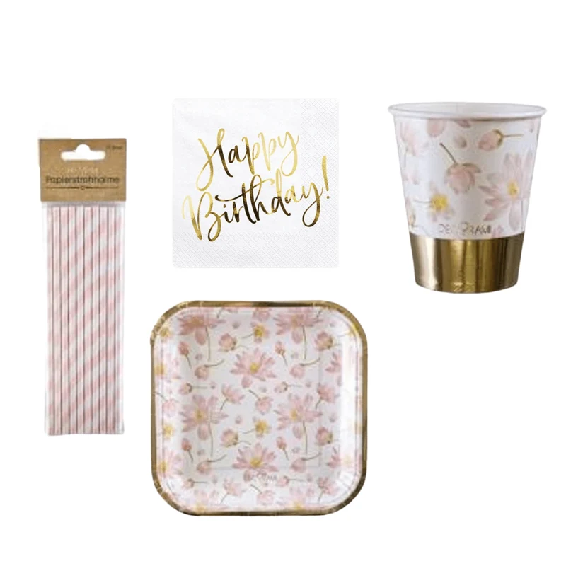 Partygeschirr Gesamt-Set Beautiful Blüten 38-tlg.