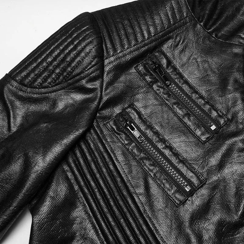 Abnehmbarer Punk-Mantel aus Kunstleder mit Rüschen für Herren
