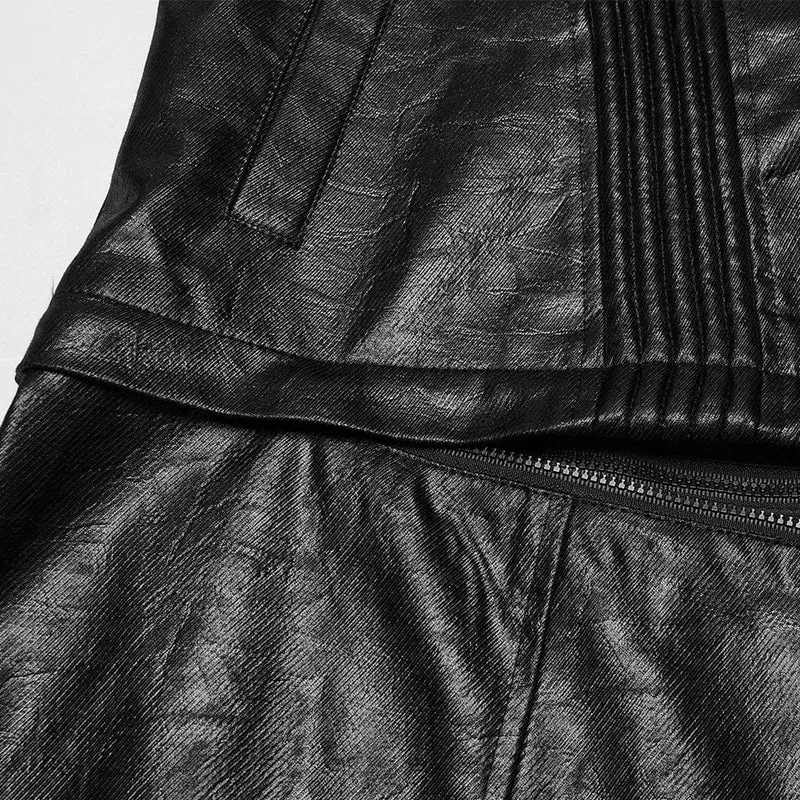 Abnehmbarer Punk-Mantel aus Kunstleder mit Rüschen für Herren