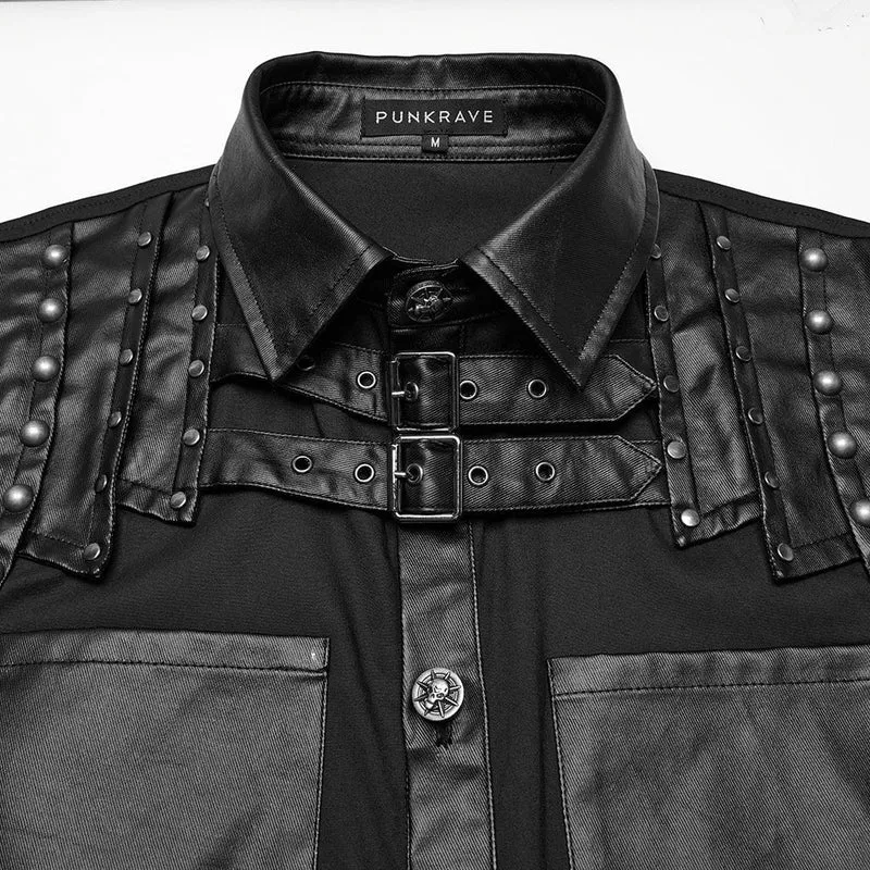 Herrenhemd mit Punk-Muster und Schnallenriemen aus Kunstleder