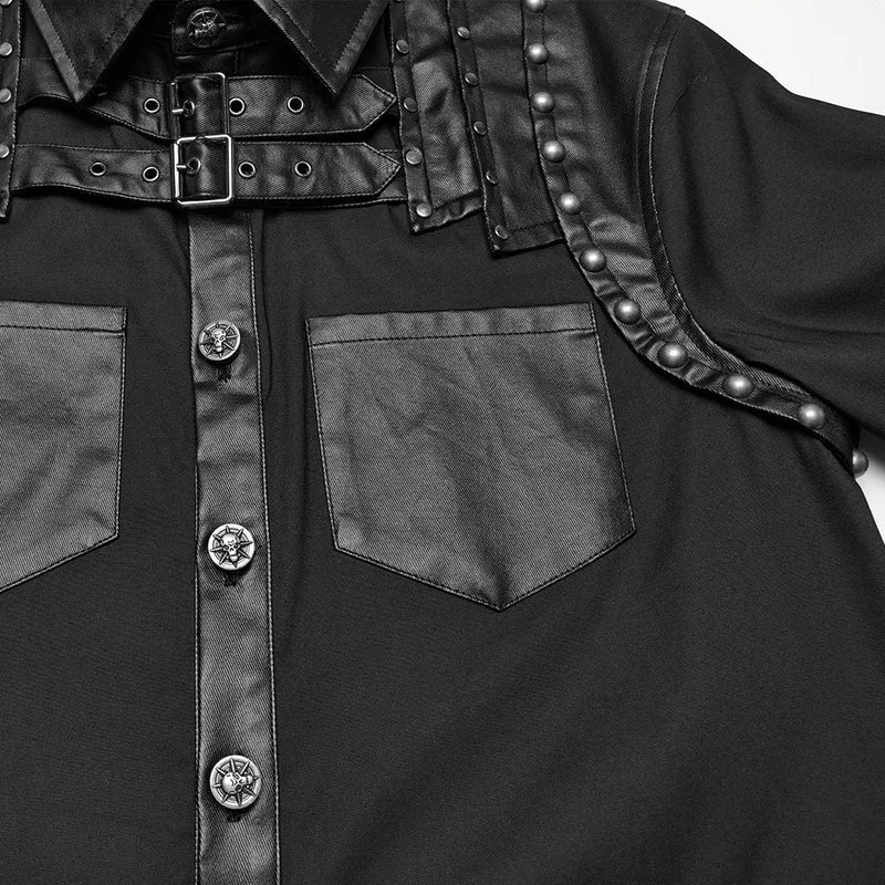 Herrenhemd mit Punk-Muster und Schnallenriemen aus Kunstleder