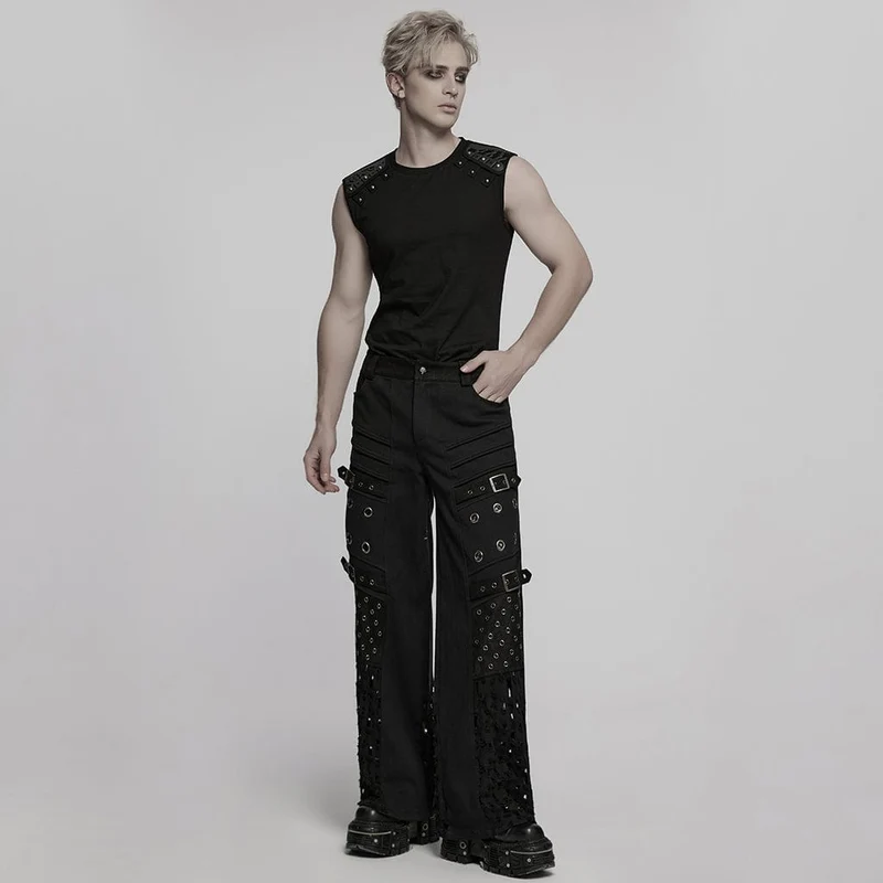 Zerrissene Punk-Hose mit Ösen für Herren