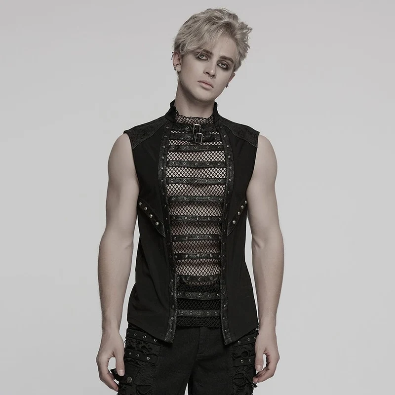 Herren Punk Ösenträger Mesh Splice Weste