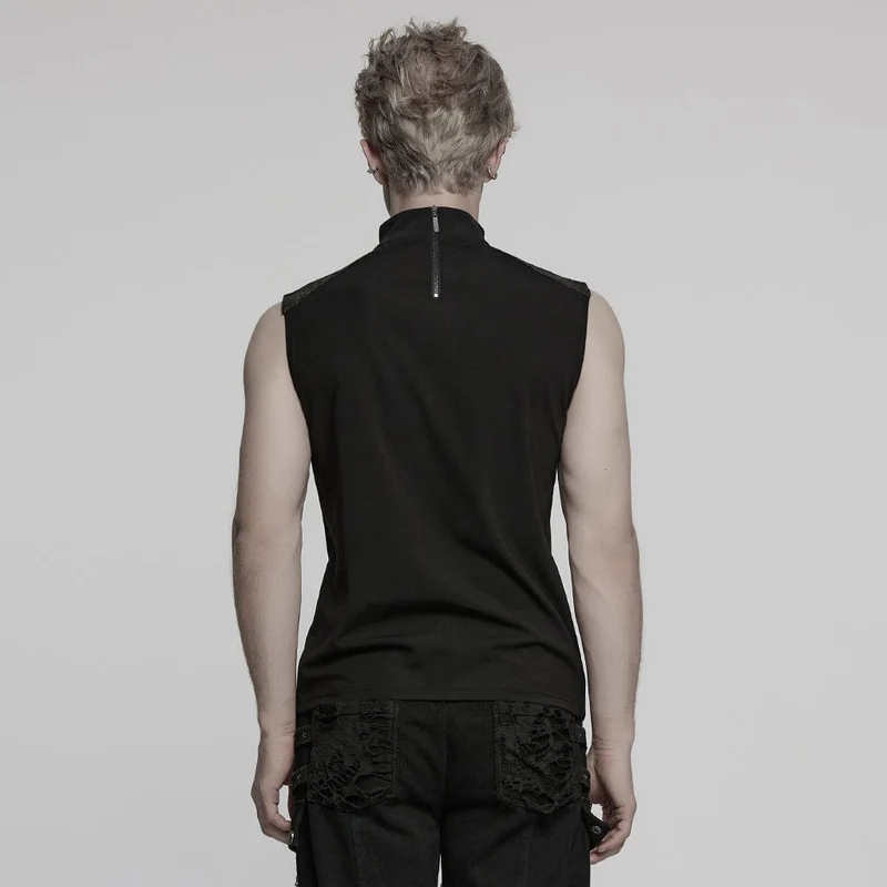 Herren Punk Ösenträger Mesh Splice Weste