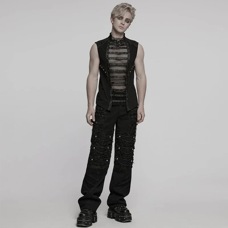 Herren Punk Ösenträger Mesh Splice Weste