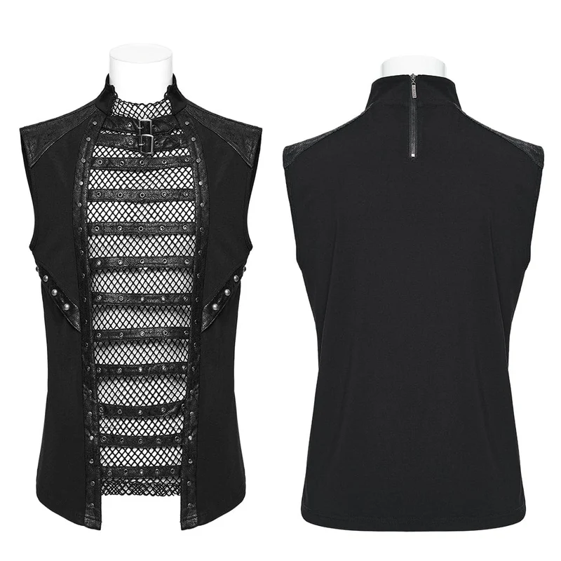 Herren Punk Ösenträger Mesh Splice Weste