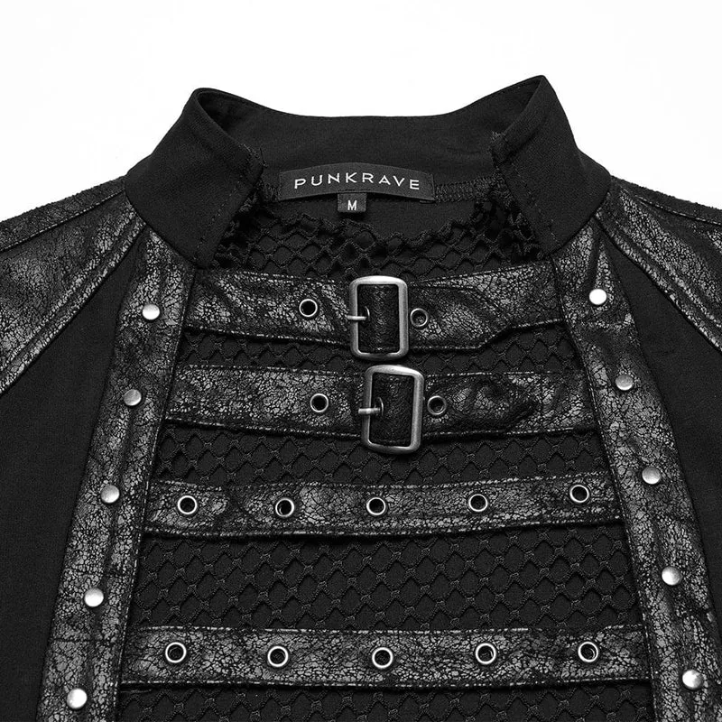Herren Punk Ösenträger Mesh Splice Weste