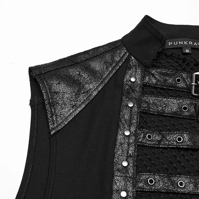 Herren Punk Ösenträger Mesh Splice Weste