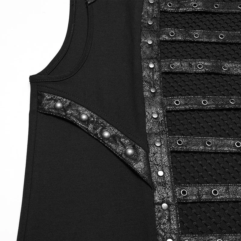 Herren Punk Ösenträger Mesh Splice Weste