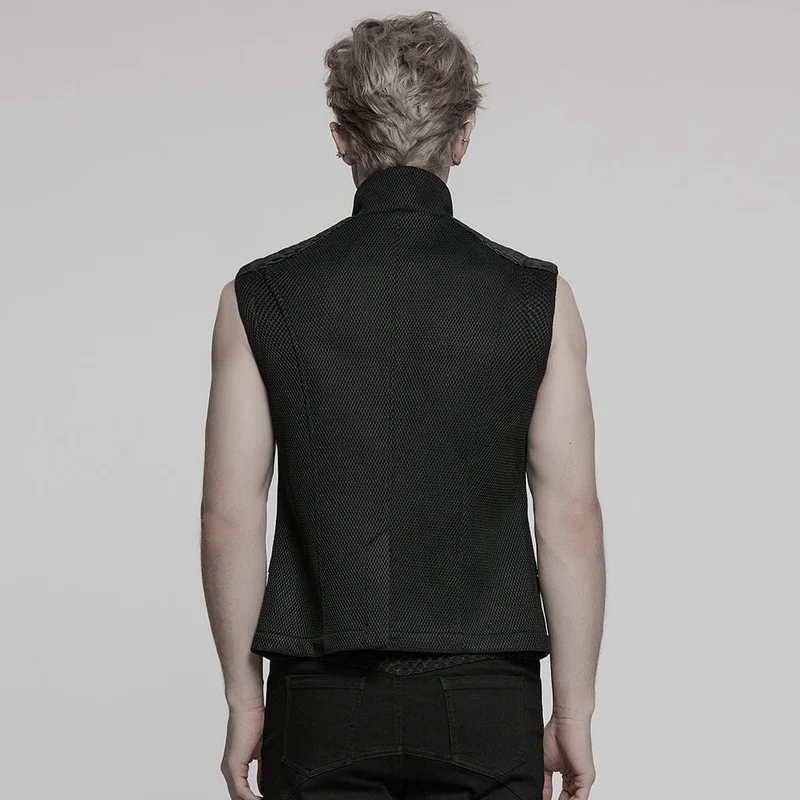 Herren Cyberpunk Stehkragen Kunstleder Splice Mesh Weste